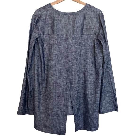 THEORY Ofeliah Linen Blend Tunic Top Tierra Wash V-Neck Split Back - Picture 5 of 7